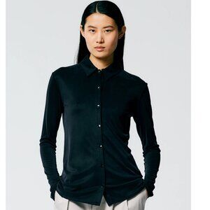 Deeba Cupro Slim Button Down Shirt Black Size 4